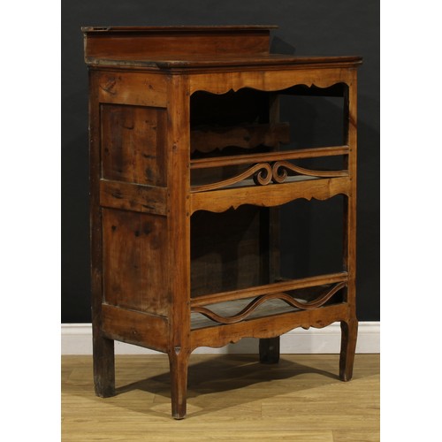 1591 - A 19th century French Provincial fruitwood open provision cupboard, 115cm high, 85cm wide, 47cm deep