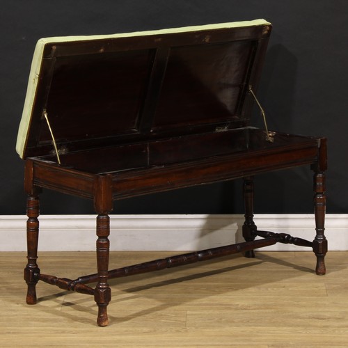 2139 - An Aesthetic Movement period mahogany duet music stool, 50cm high, 91cm wide, 37cm deep, c.1890