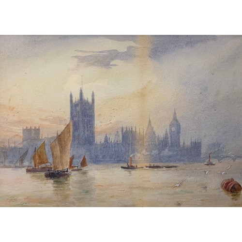 1000 - Victorian school 
A pair, The River Thames and the Houses of Parliament
signed with monogram A. S., ... 