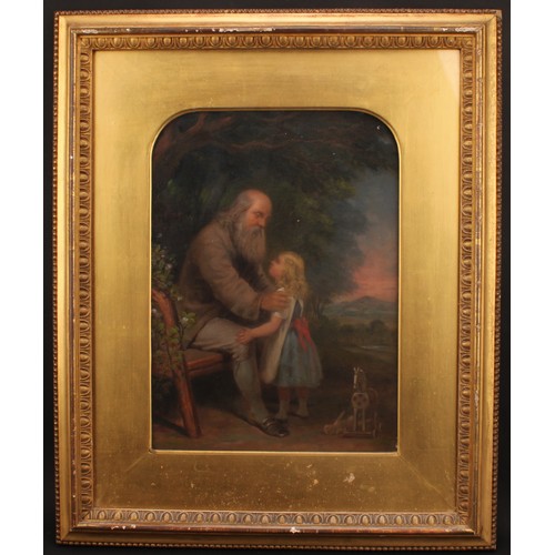 745 - English School (19th century)
The Toy Horse
signed, oil on canvas, arched mount, 36.5cm x 26cm