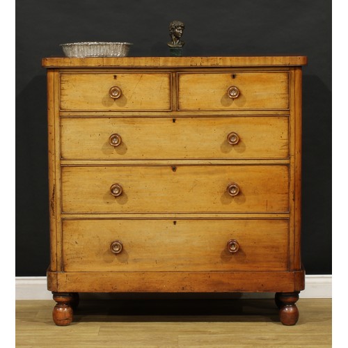 1785 - A Victorian mahogany chest, of two short and three long graduated cockbeaded drawers, turned handles... 