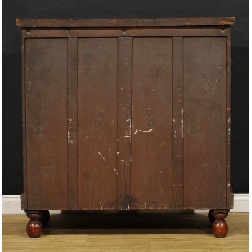 1785 - A Victorian mahogany chest, of two short and three long graduated cockbeaded drawers, turned handles... 