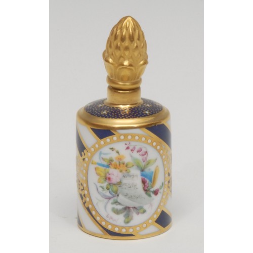 1214 - A Lynton porcelain barrel-shaped scent bottle, painted by Stefan Nowacki, monogrammed, with a musica... 