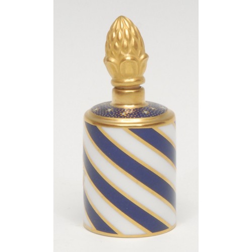 1214 - A Lynton porcelain barrel-shaped scent bottle, painted by Stefan Nowacki, monogrammed, with a musica... 