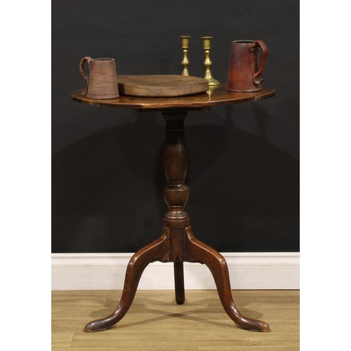 1900 - A George III oak tripod occasional table, near-circular tilting top, turned column, cabriole legs, 7... 