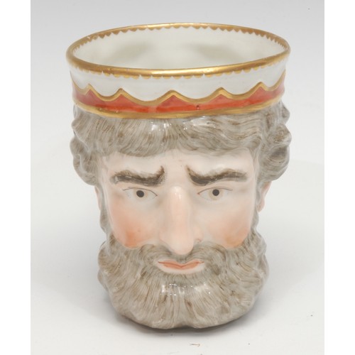 1246 - An early 19th century Derby porcelain character jug, of Neptune, gilt rim, painted in polychrome, re... 