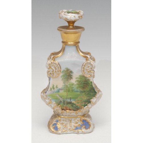 1191 - A 19th century Russian porcelain perfume or scent bottle and stopper, decorated with landscaped view... 