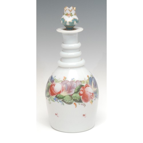 1373 - A Victorian Bristol camphor glass decanter, hand-painted in enamel with a band of flowers, the stopp... 