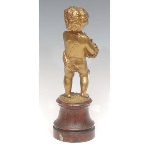 1963 - French School (19th century), a figural gilt bronze, of a Putti with laurels, marble base, 29cm high... 