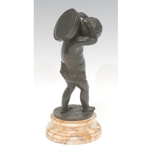 1956 - Claude Michel (1738–1814), Clodion, after, a figural bronze, of a putti carrying a drum, signed in t... 