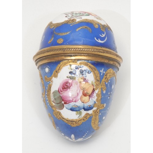 1930 - A George III South Staffordshire enamel and brass mounted bonbonniere, hand-painted with roses withi... 