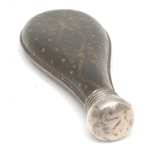 1868 - A Victorian silver mounted scent bottle, the leather case picked out in gilt, screw close cap, 9.5cm... 