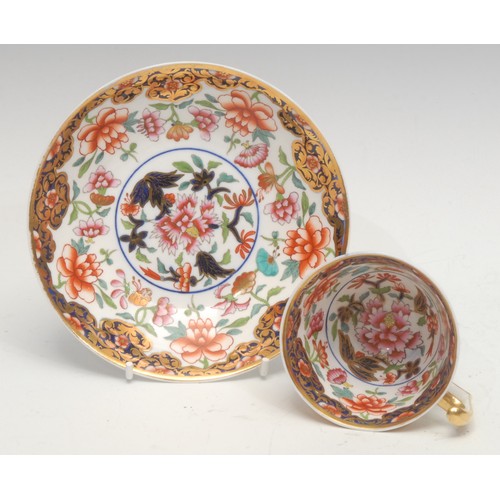 1301 - A rare Coalport Church Gresley pattern cup and saucer, painted with flowers, c.1810; a Spode Imari p... 