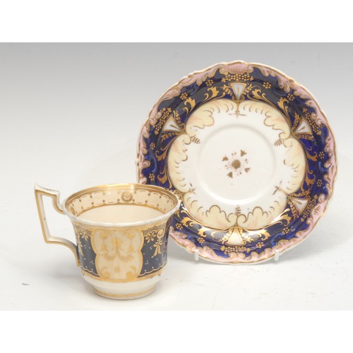 1301 - A rare Coalport Church Gresley pattern cup and saucer, painted with flowers, c.1810; a Spode Imari p... 