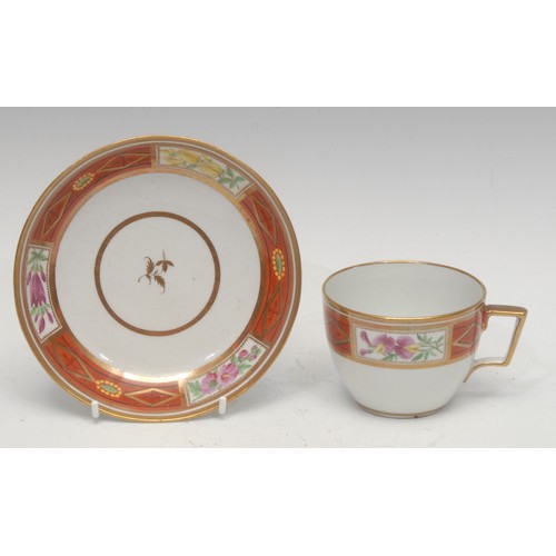 1301 - A rare Coalport Church Gresley pattern cup and saucer, painted with flowers, c.1810; a Spode Imari p... 