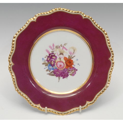 1279 - A Flight Barr and Barr shaped oval dish, painted in polychrome with colourful flowers, gilt diaper r... 