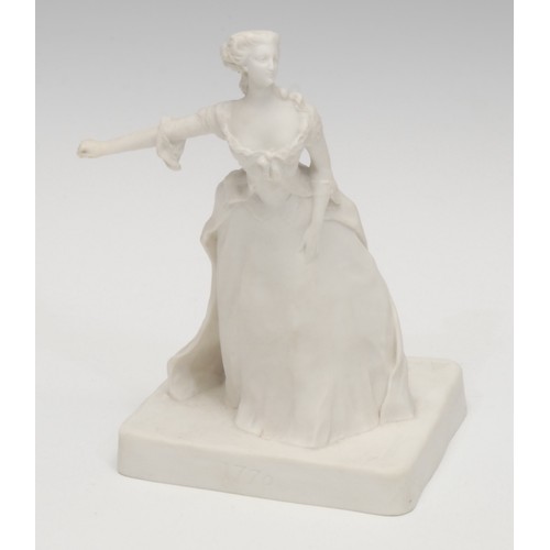 1350 - A Sevres porcelain bisque figure, of a maiden in evening gown, after Henri Frédéric Varenne, signed ... 