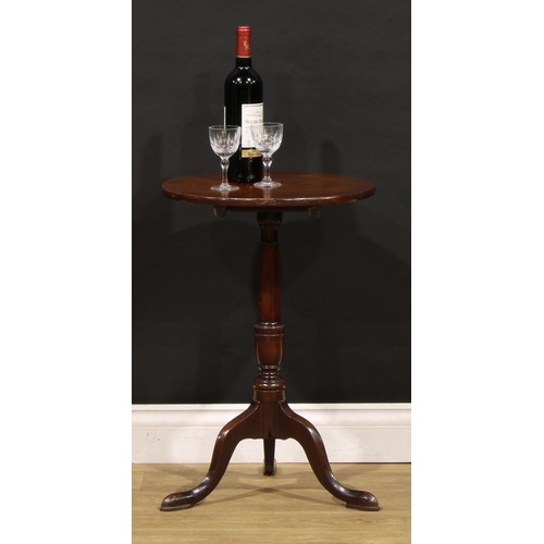 1672 - A 19th century mahogany tripod wine table, circular tilting top, turned column, cabriole legs, point... 