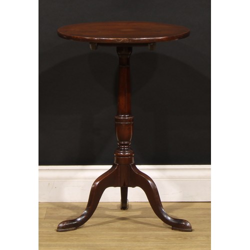 1672 - A 19th century mahogany tripod wine table, circular tilting top, turned column, cabriole legs, point... 