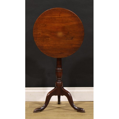 1672 - A 19th century mahogany tripod wine table, circular tilting top, turned column, cabriole legs, point... 