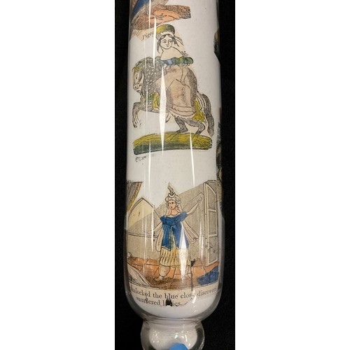 1359 - A 19th century glass rolling pin, internally decorated with hand coloured cuttings and pictures, inc... 