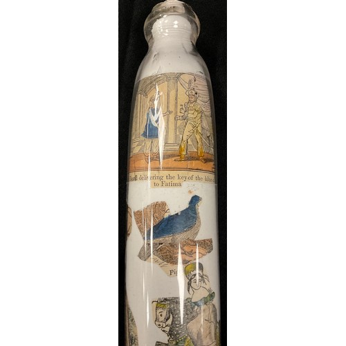 1359 - A 19th century glass rolling pin, internally decorated with hand coloured cuttings and pictures, inc... 