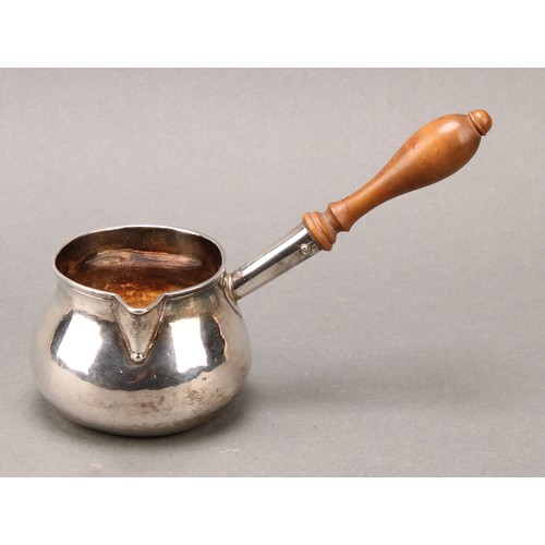 265 - A George II silver Brandy saucepan, turned wooden handle, James Smith, London 1728, approx 17cm long