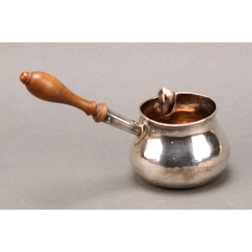 265 - A George II silver Brandy saucepan, turned wooden handle, James Smith, London 1728, approx 17cm long