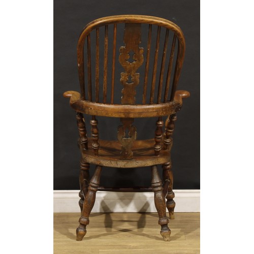 1678 - A 19th century Yorkshire beech, ash and elm Windsor elbow chair, 109.5cm high, 63cm wide, c.1850