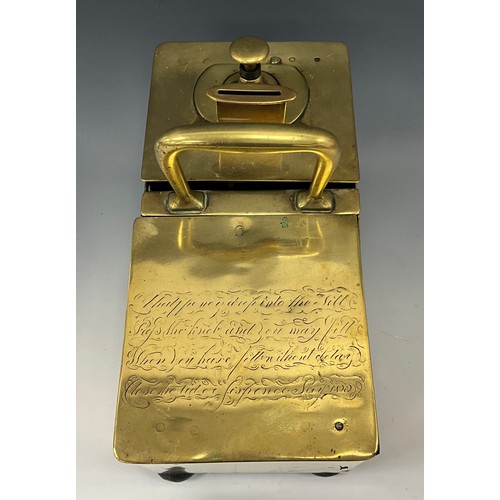 1827 - A George III coin-operated bar-top honour tobacco box, inscribed with verse '**into the till/** and ... 