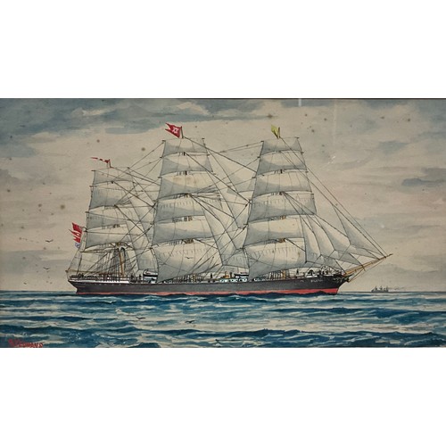 1040 - G. Yeomans (British, 20th century)
A set of three, Tall ships at Full Sail, The Iron Ship, Hilston, ... 