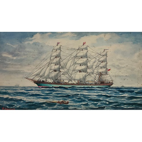 1040 - G. Yeomans (British, 20th century)
A set of three, Tall ships at Full Sail, The Iron Ship, Hilston, ... 