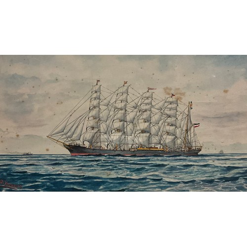 1040 - G. Yeomans (British, 20th century)
A set of three, Tall ships at Full Sail, The Iron Ship, Hilston, ... 