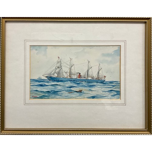 1039 - G. Yeomans (British, 20th century)
A set of four, Tallships, and Steamships at sea
signed, watercolo... 