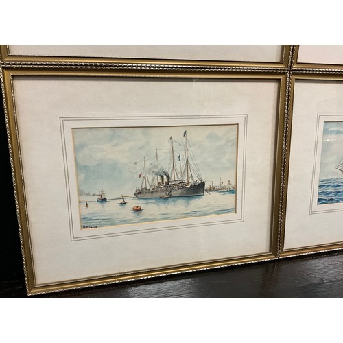 1039 - G. Yeomans (British, 20th century)
A set of four, Tallships, and Steamships at sea
signed, watercolo... 