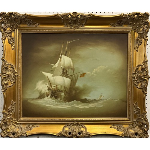 835 - R. H. Dean
Tall Ship on Rough Seas
signed, oil on canvas, 41cm x 50.5cm