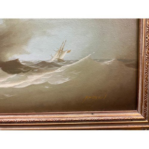 835 - R. H. Dean
Tall Ship on Rough Seas
signed, oil on canvas, 41cm x 50.5cm