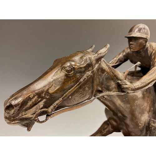 1965 - French School (early 20th century), a patinated spelter equestrian sculpture, Vers La Victoire!, a h... 