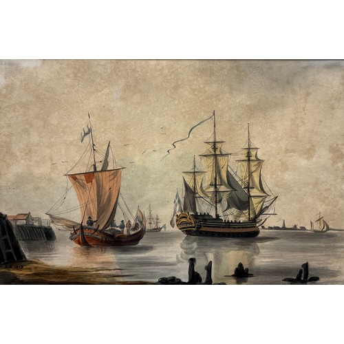 904 - British School (Early 19th Century)
Tall Ships in a Scottish Harbour
monogrammed I. S., dated 1813, ... 