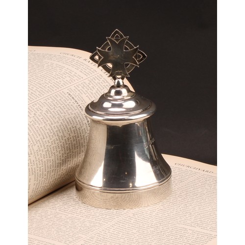 479 - An Elizabeth II silver ecclesiastical liturgical altar bell, Gothic cross finial, 15.5cm high, F Osb... 