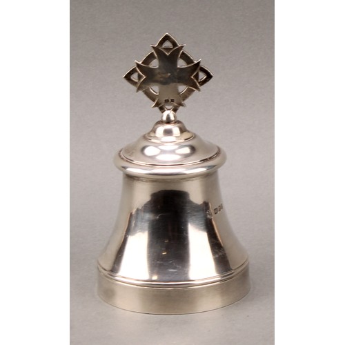 479 - An Elizabeth II silver ecclesiastical liturgical altar bell, Gothic cross finial, 15.5cm high, F Osb... 