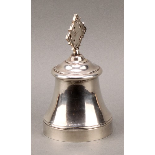 479 - An Elizabeth II silver ecclesiastical liturgical altar bell, Gothic cross finial, 15.5cm high, F Osb... 