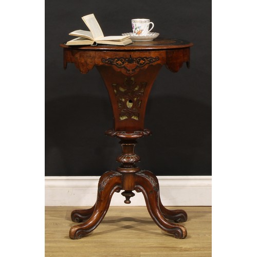 1790 - A Victorian walnut, marquetry and parcel-ebonised work table, hinged top enclosing a compartmented i... 