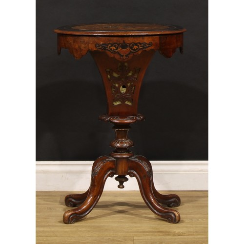 1790 - A Victorian walnut, marquetry and parcel-ebonised work table, hinged top enclosing a compartmented i... 