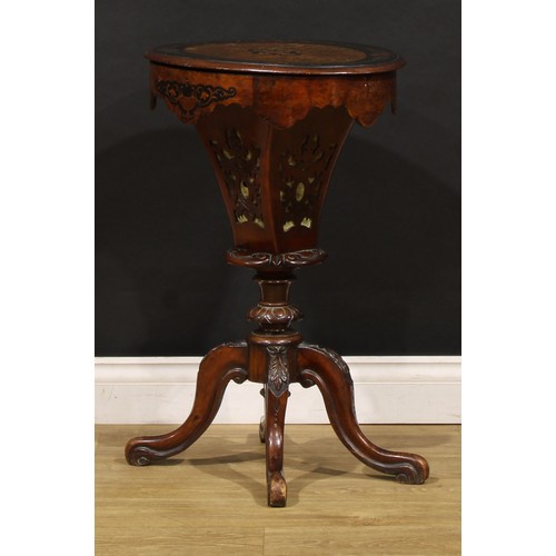 1790 - A Victorian walnut, marquetry and parcel-ebonised work table, hinged top enclosing a compartmented i... 