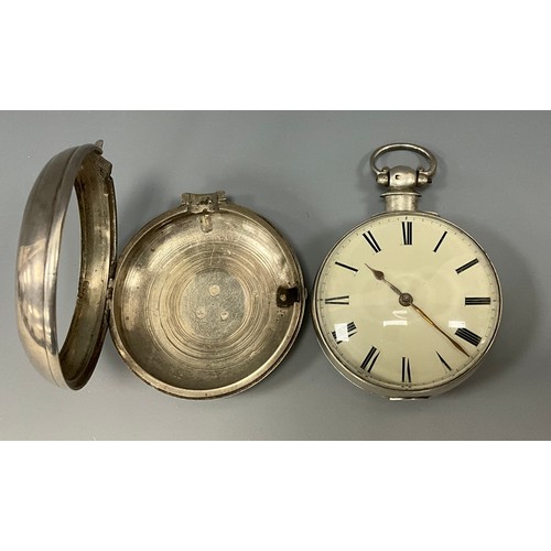 515 - A Victorian silver pair case pocket watch, signed Deacon Barton, 4215 2771, cream dial, Roman numera... 