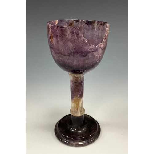 1941 - A Derbyshire Blue John fluorite Cliff Blue vein goblet chalice, deep colour bowl, pale stem, turned ... 