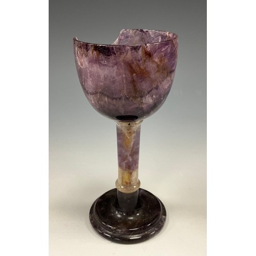 1941 - A Derbyshire Blue John fluorite Cliff Blue vein goblet chalice, deep colour bowl, pale stem, turned ... 