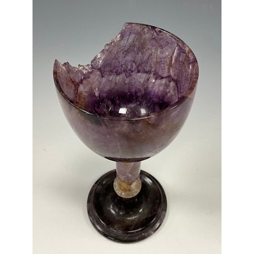 1941 - A Derbyshire Blue John fluorite Cliff Blue vein goblet chalice, deep colour bowl, pale stem, turned ... 