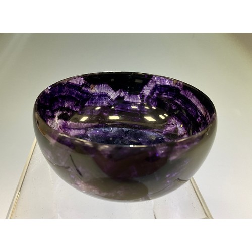 1936 - A Derbyshire Blue John fluorite bowl, deep purple colour, 3.4cm high, 7.2cm diameter, signed P Sharp